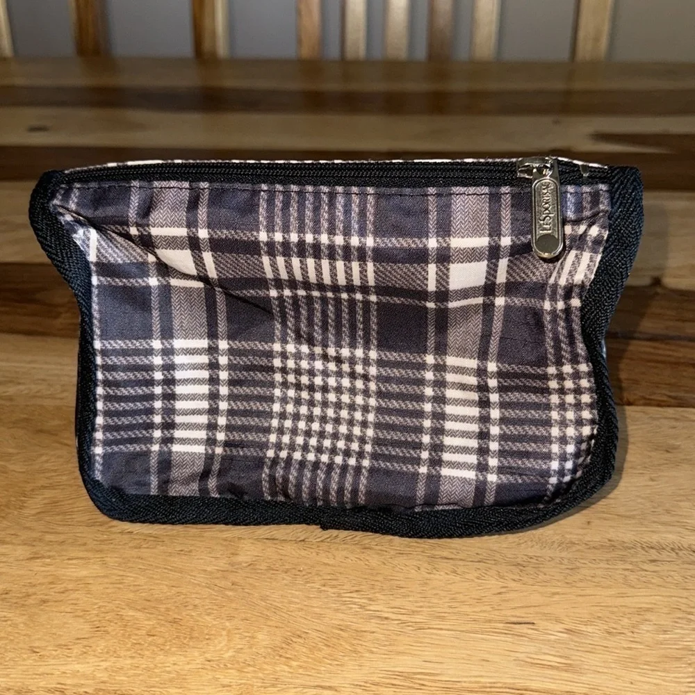 LeSportsac Small Black And White Plaid Cosmetic Case